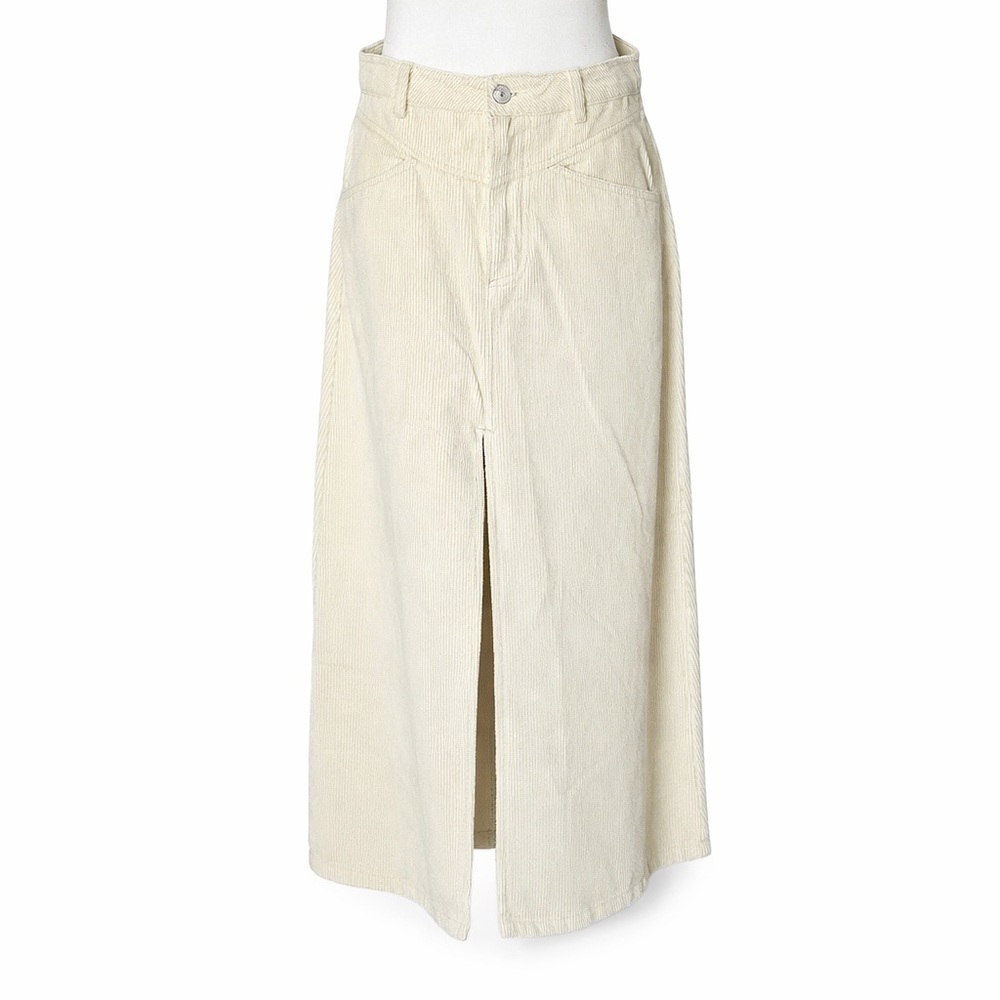 NWT Free People Corduroy Maxi Skirt Front Slit Beige Size 8 Boho Western